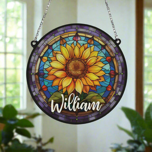 Sunflower Personalised Stained Glass Effect Suncatcher